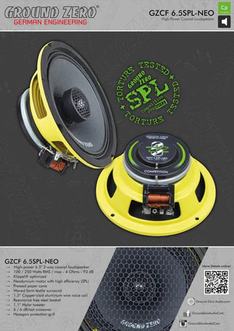 GROUND ZERO 6.5" COAX GZCF 6.5SPL-NEO (YELLOW BASKET) (PAIR)