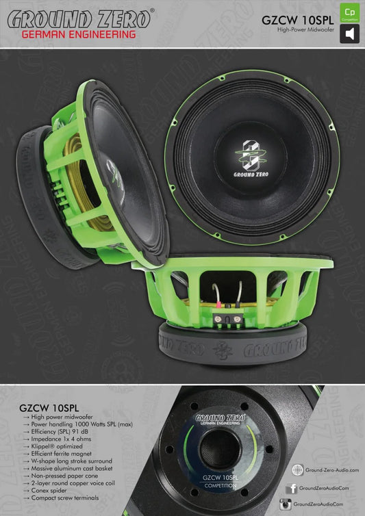 GROUND ZERO GZCW 10SPL - COMPETITION HIGH POWER 10' MIDWOOFER