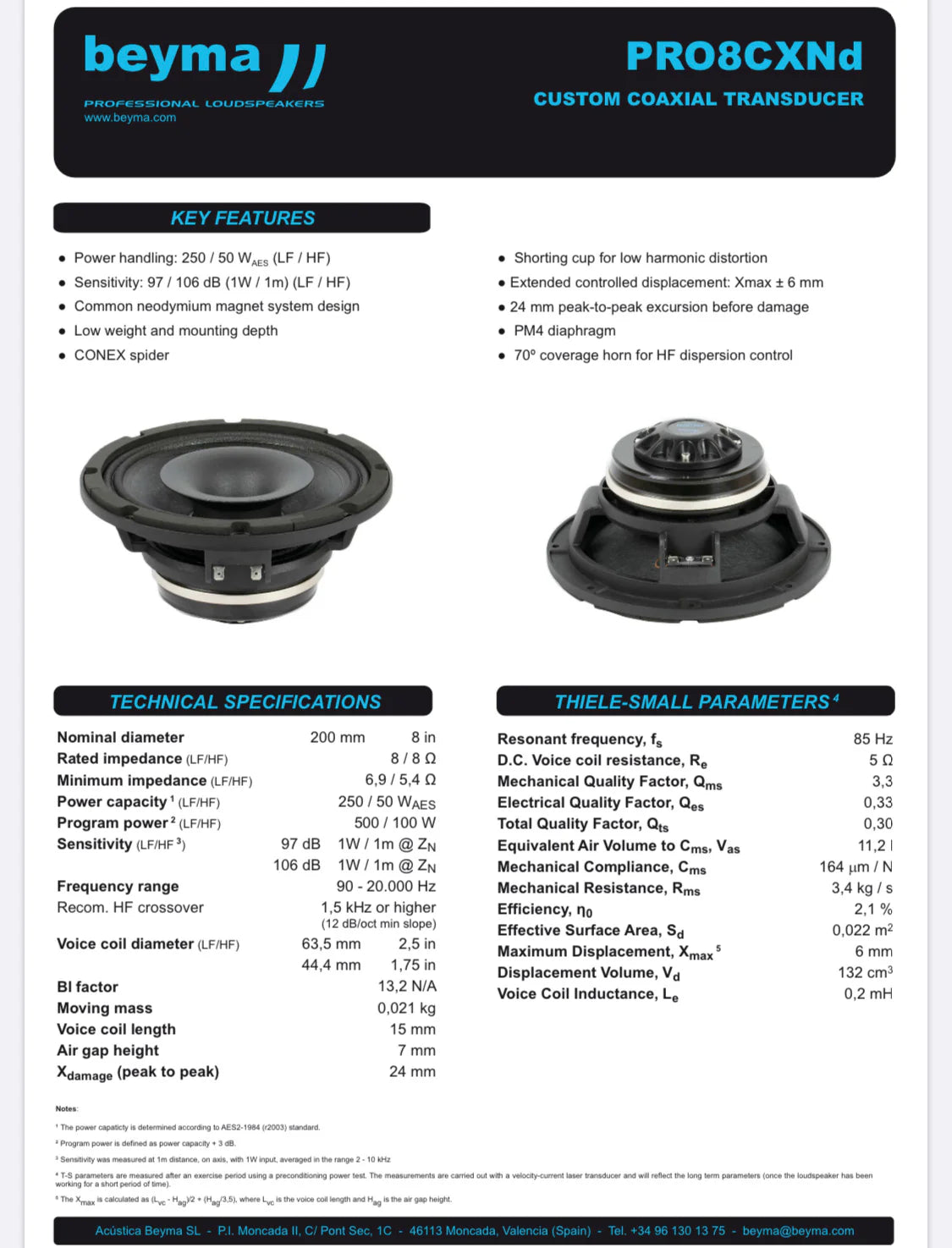 BEYMA - COAXIAL SPEAKER - 8” - PRO8CXND