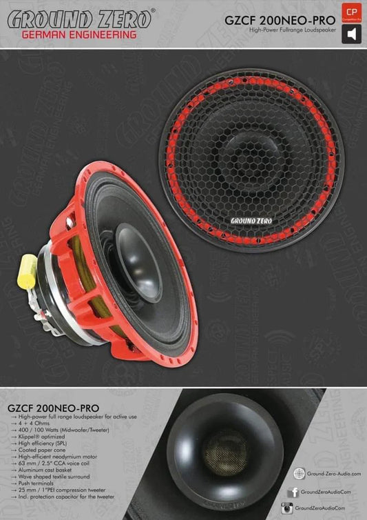 GROUND ZERO 8" COAX GZCF 200NEO-PRO (RED BASKET)